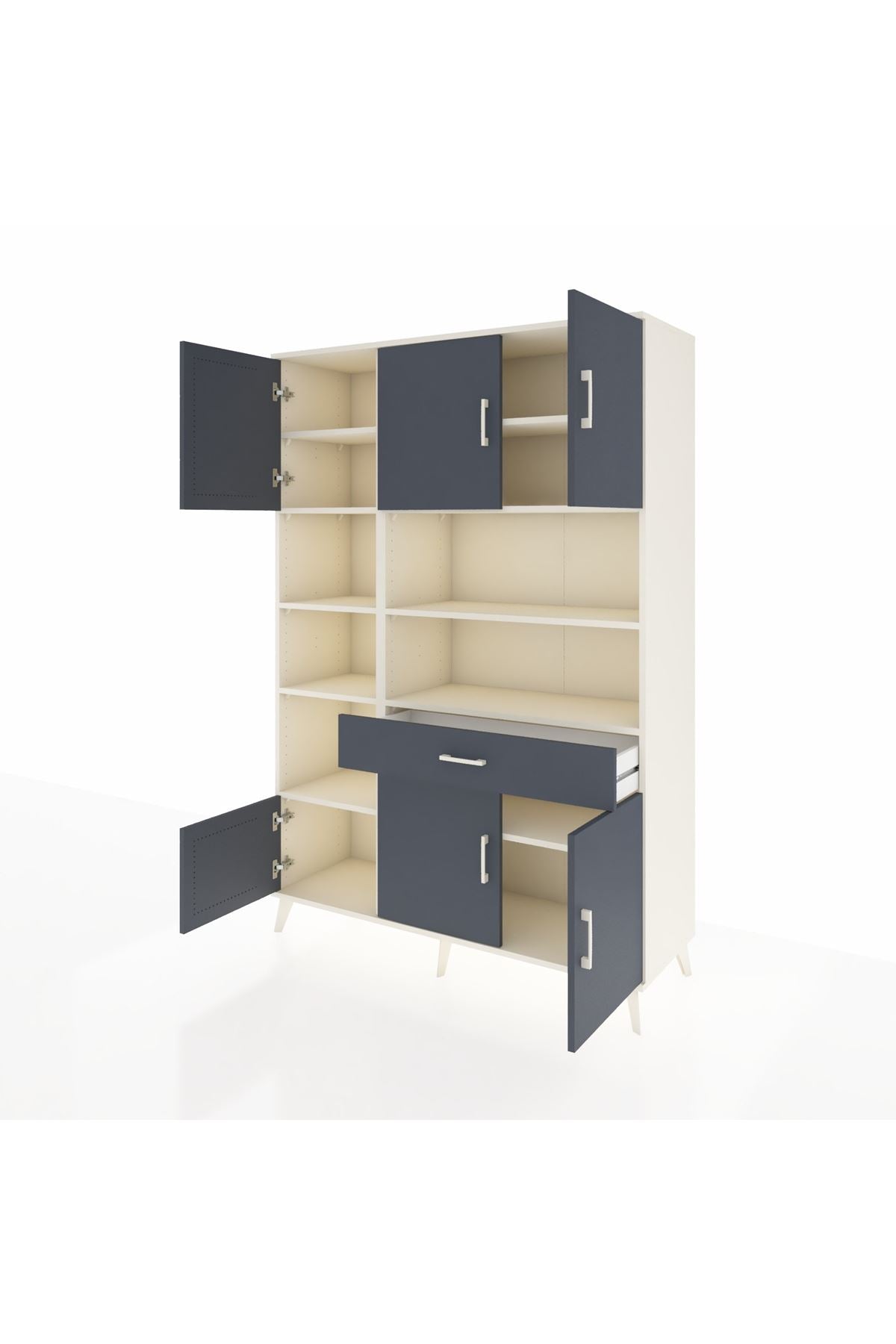 Hyperion Dolap 10 Raflı Tek Çekmeceli 6 Kapaklı 132x44x195 Aytaşı-Antrasit/Antrasit