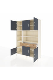 Hyperion Dolap 10 Raflı Tek Çekmeceli 6 Kapaklı 132x44x195 Aytaşı-Antrasit/Çam