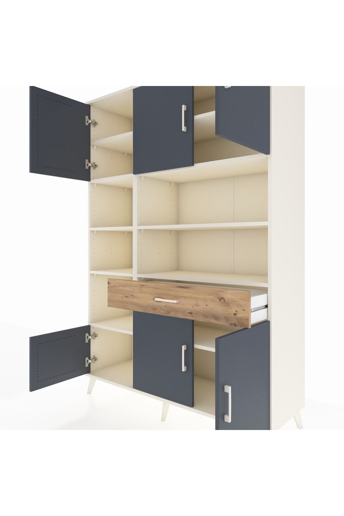 Hyperion Dolap 10 Raflı Tek Çekmeceli 6 Kapaklı 132x44x195 Aytaşı-Antrasit/Çam