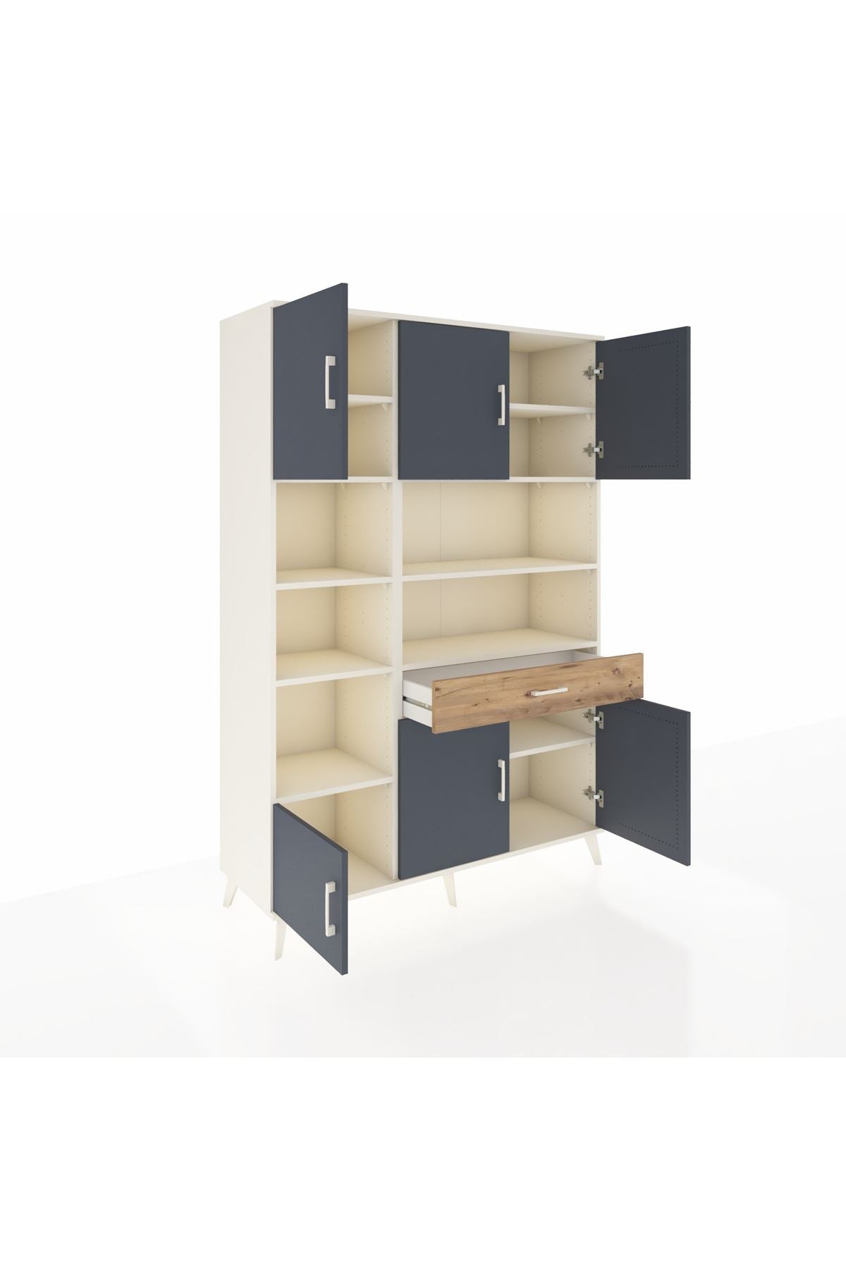 Hyperion Dolap 10 Raflı Tek Çekmeceli 6 Kapaklı 132x44x195 Aytaşı-Antrasit/Çam