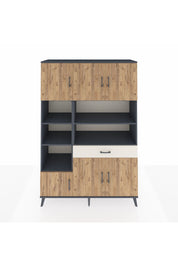 Hyperion Dolap 10 Raflı Tek Çekmeceli 6 Kapaklı 132x44x195 Antrasit-Çam/Aytaşı