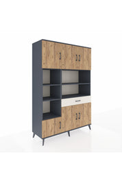 Hyperion Dolap 10 Raflı Tek Çekmeceli 6 Kapaklı 132x44x195 Antrasit-Çam/Aytaşı