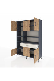 Hyperion Dolap 10 Raflı Tek Çekmeceli 6 Kapaklı 132x44x195 Antrasit-Çam/Aytaşı