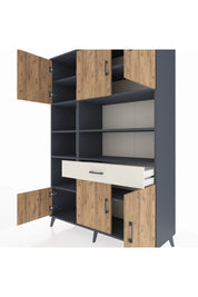 Hyperion Dolap 10 Raflı Tek Çekmeceli 6 Kapaklı 132x44x195 Antrasit-Çam/Aytaşı