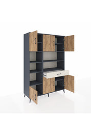 Hyperion Dolap 10 Raflı Tek Çekmeceli 6 Kapaklı 132x44x195 Antrasit-Çam/Aytaşı