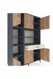 Hyperion Dolap 10 Raflı Tek Çekmeceli 6 Kapaklı 132x44x195 Antrasit-Çam/Aytaşı