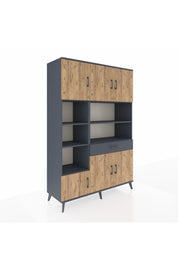 Hyperion Dolap 10 Raflı Tek Çekmeceli 6 Kapaklı 132x44x195 Antrasit-Çam/Antrasit