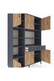 Hyperion Dolap 10 Raflı Tek Çekmeceli 6 Kapaklı 132x44x195 Antrasit-Çam/Antrasit