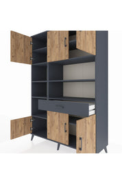 Hyperion Dolap 10 Raflı Tek Çekmeceli 6 Kapaklı 132x44x195 Antrasit-Çam/Antrasit