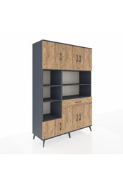 Hyperion Dolap 10 Raflı Tek Çekmeceli 6 Kapaklı 132x44x195 Antrasit-Çam/Çam