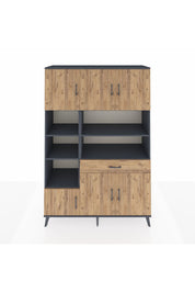 Hyperion Dolap 10 Raflı Tek Çekmeceli 6 Kapaklı 132x44x195 Antrasit-Çam/Çam