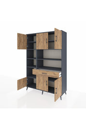 Hyperion Dolap 10 Raflı Tek Çekmeceli 6 Kapaklı 132x44x195 Antrasit-Çam/Çam