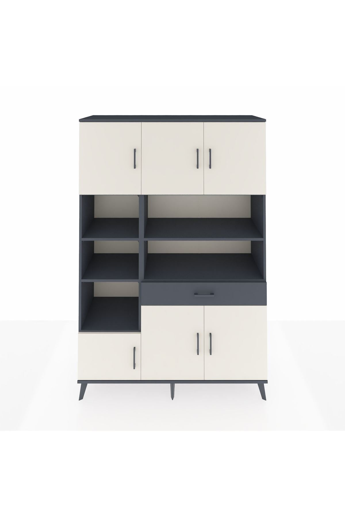 Hyperion Dolap 10 Raflı Tek Çekmeceli 6 Kapaklı 132x44x195 Antrasit-Aytaşı/Antrasit