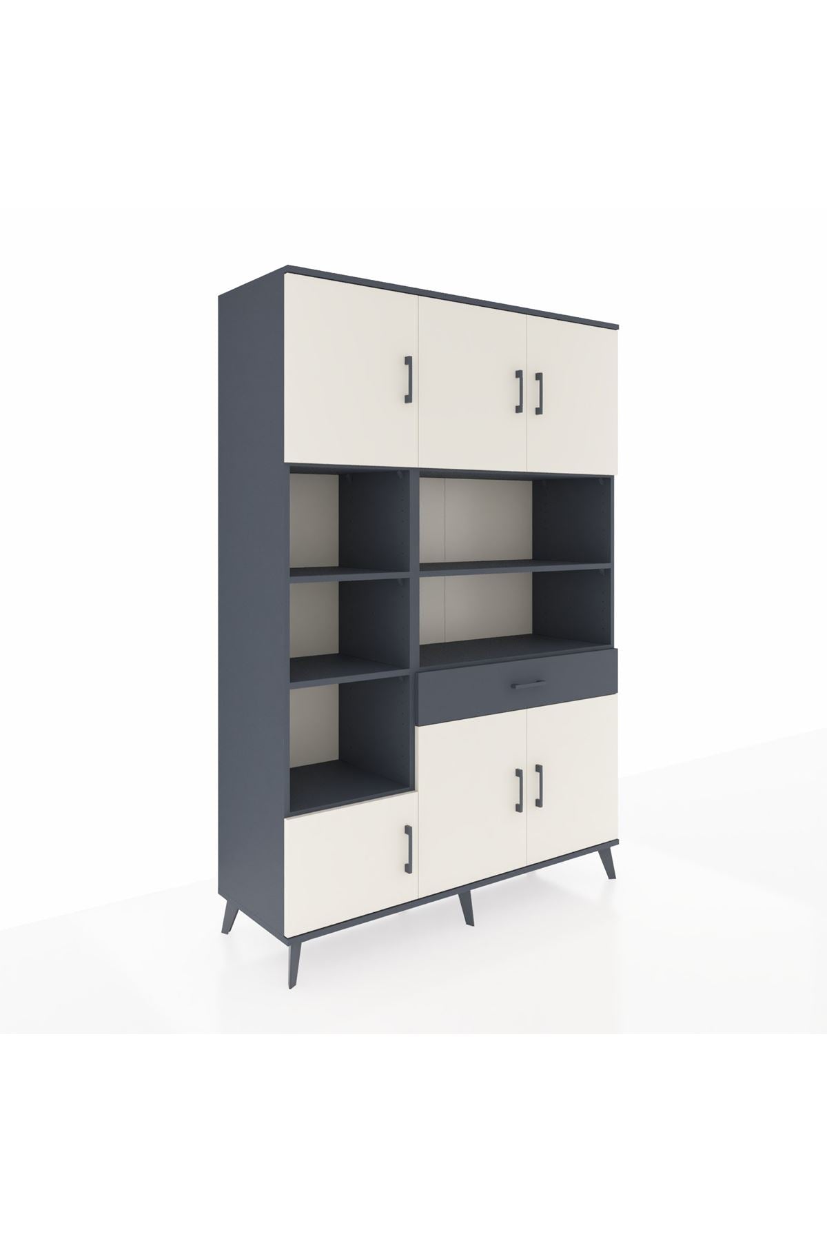 Hyperion Dolap 10 Raflı Tek Çekmeceli 6 Kapaklı 132x44x195 Antrasit-Aytaşı/Antrasit