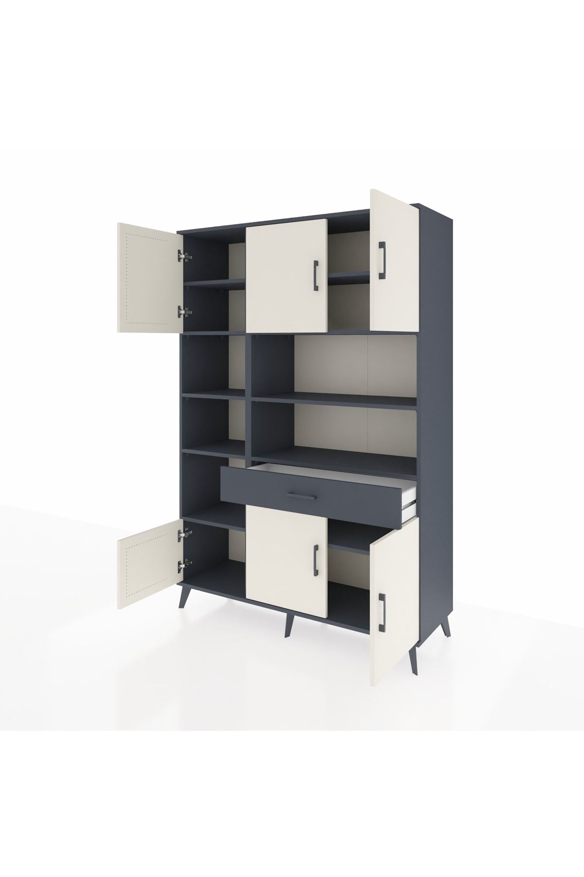 Hyperion Dolap 10 Raflı Tek Çekmeceli 6 Kapaklı 132x44x195 Antrasit-Aytaşı/Antrasit