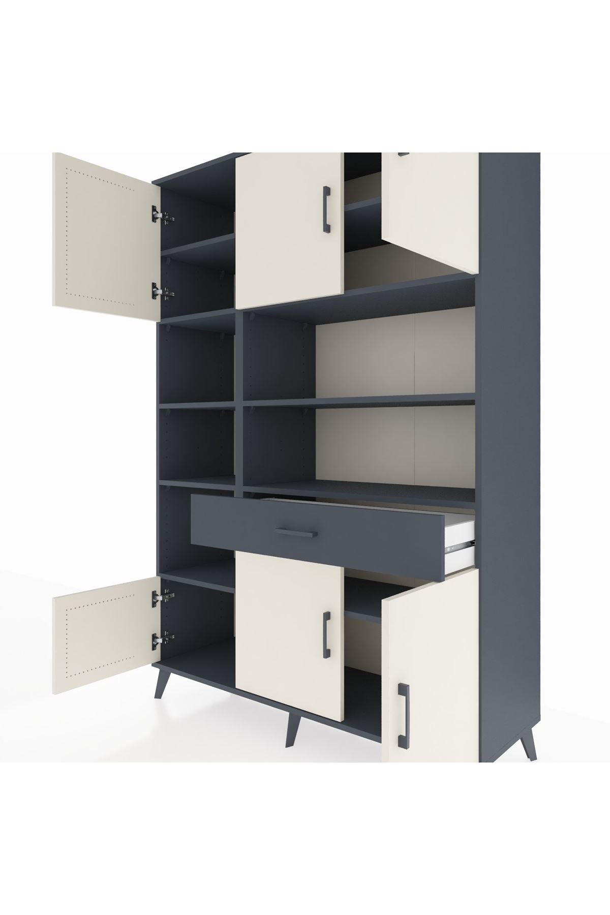 Hyperion Dolap 10 Raflı Tek Çekmeceli 6 Kapaklı 132x44x195 Antrasit-Aytaşı/Antrasit
