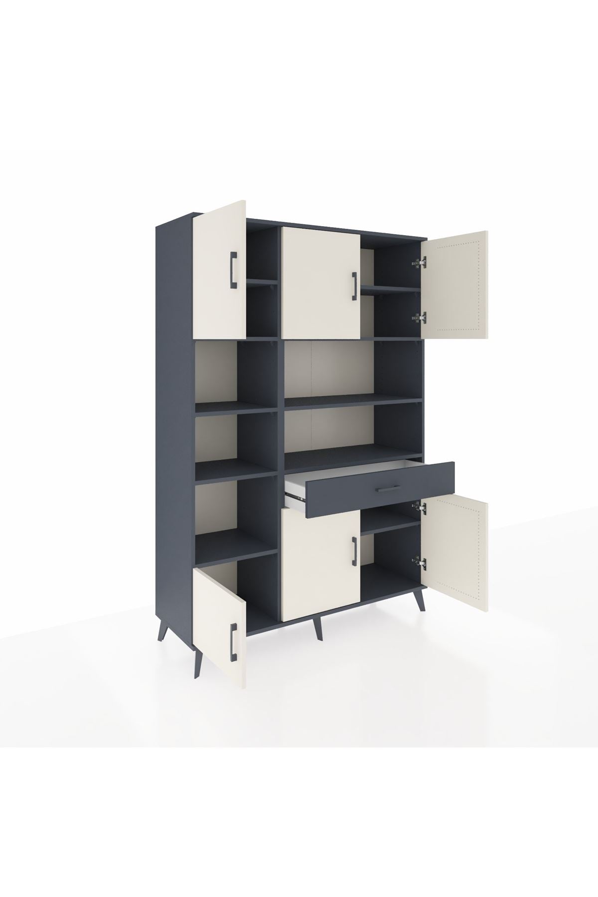 Hyperion Dolap 10 Raflı Tek Çekmeceli 6 Kapaklı 132x44x195 Antrasit-Aytaşı/Antrasit