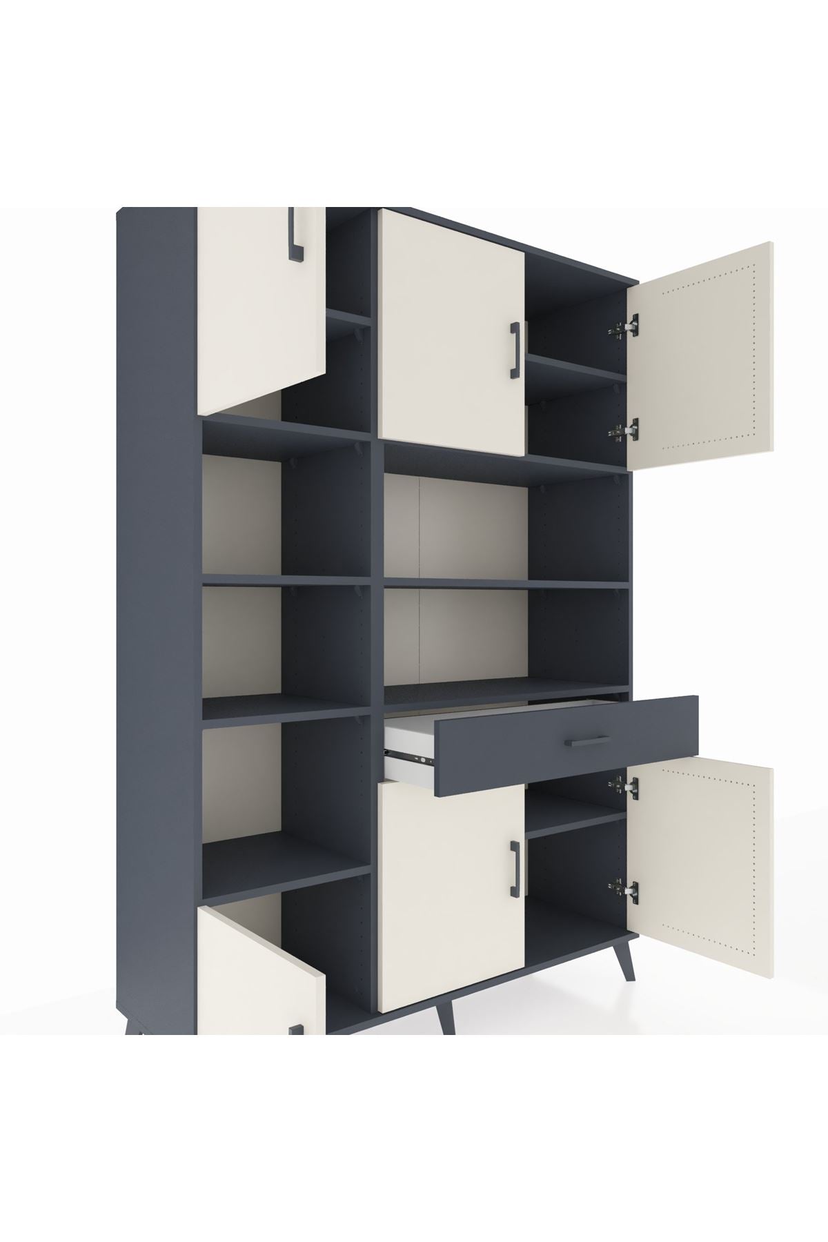 Hyperion Dolap 10 Raflı Tek Çekmeceli 6 Kapaklı 132x44x195 Antrasit-Aytaşı/Antrasit