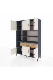 Hyperion Dolap 10 Raflı Tek Çekmeceli 6 Kapaklı 132x44x195 Antrasit-Aytaşı/Çam