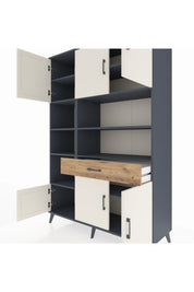 Hyperion Dolap 10 Raflı Tek Çekmeceli 6 Kapaklı 132x44x195 Antrasit-Aytaşı/Çam