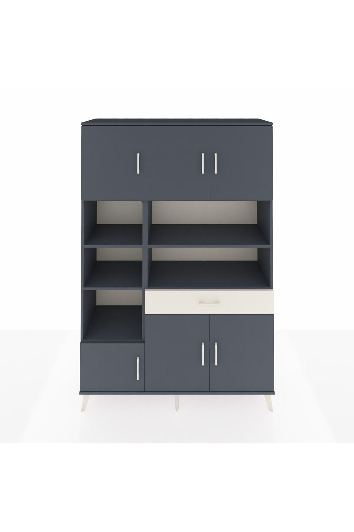 Hyperion Dolap 10 Raflı Tek Çekmeceli 6 Kapaklı 132x44x195 Antrasit-Antrasit/Aytaşı