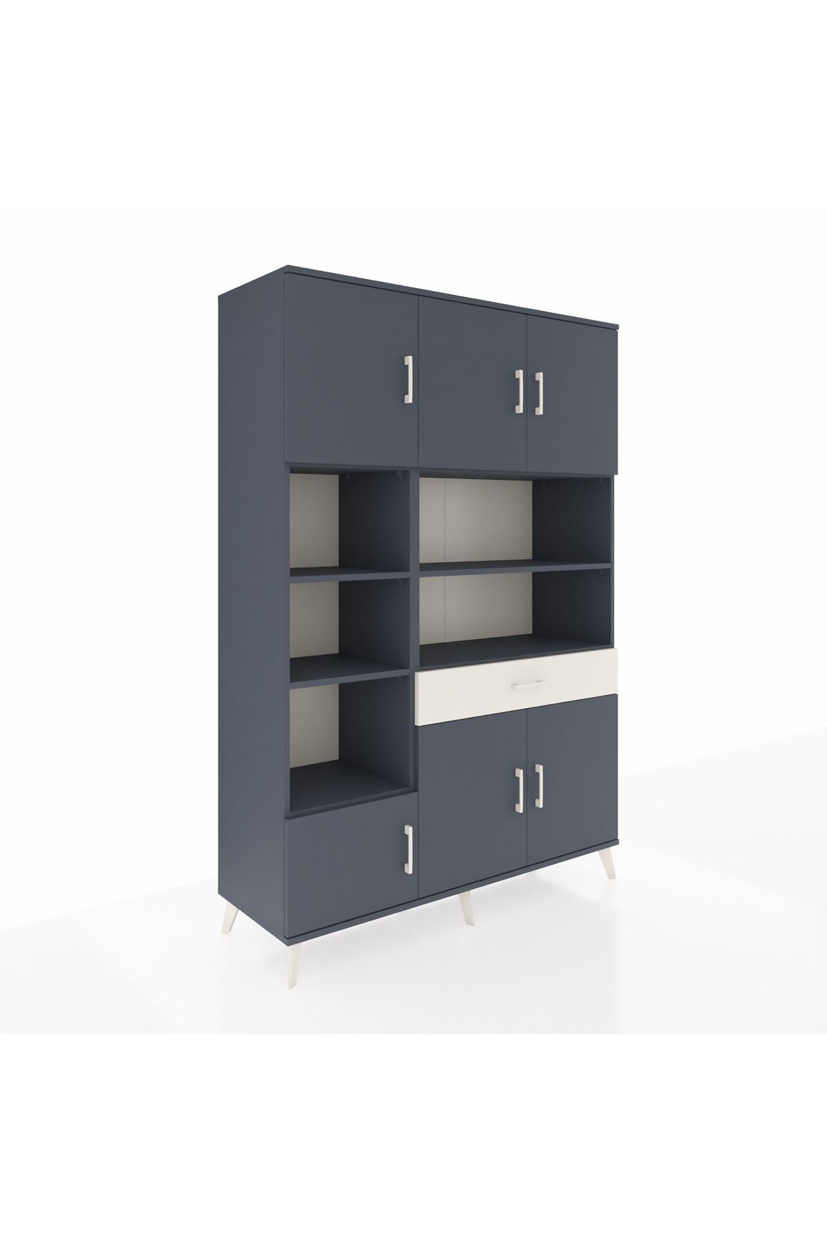 Hyperion Dolap 10 Raflı Tek Çekmeceli 6 Kapaklı 132x44x195 Antrasit-Antrasit/Aytaşı