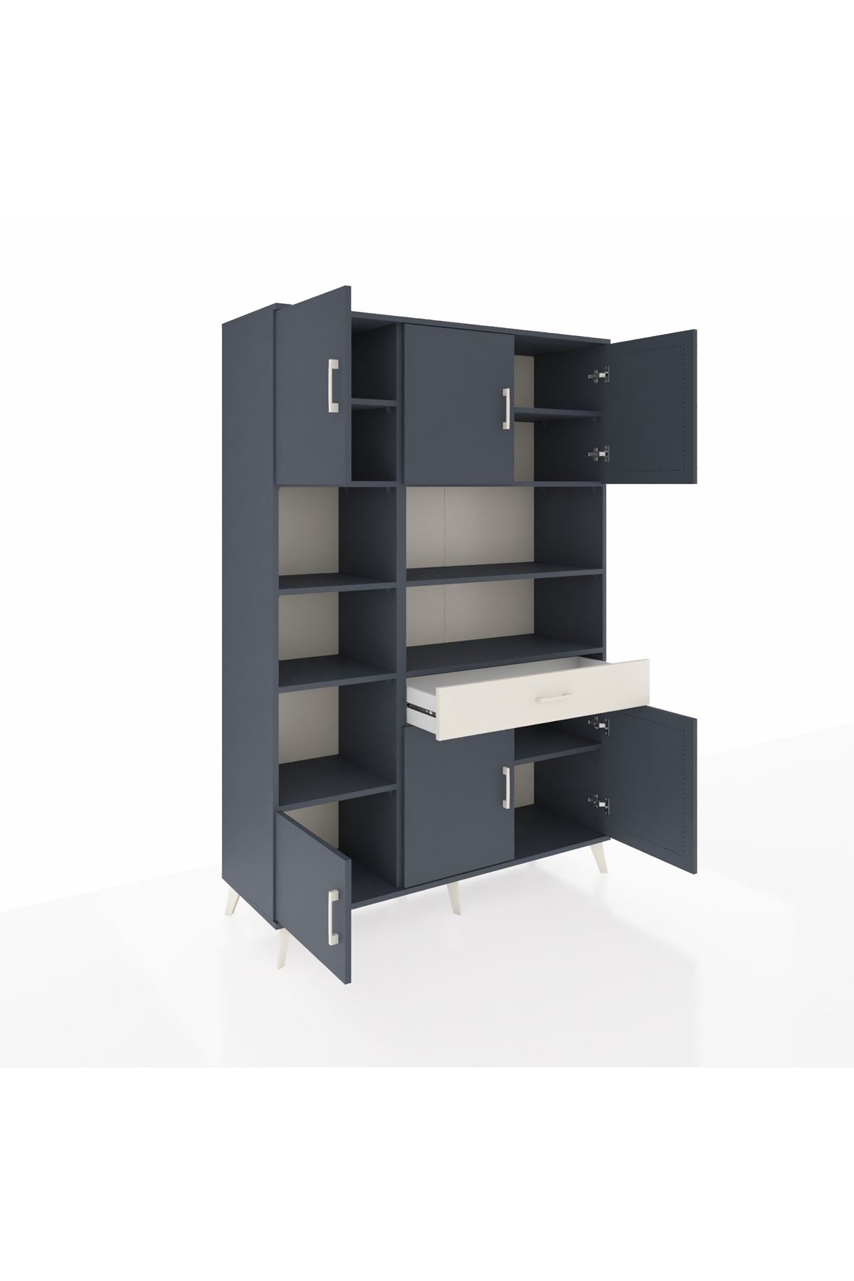 Hyperion Dolap 10 Raflı Tek Çekmeceli 6 Kapaklı 132x44x195 Antrasit-Antrasit/Aytaşı