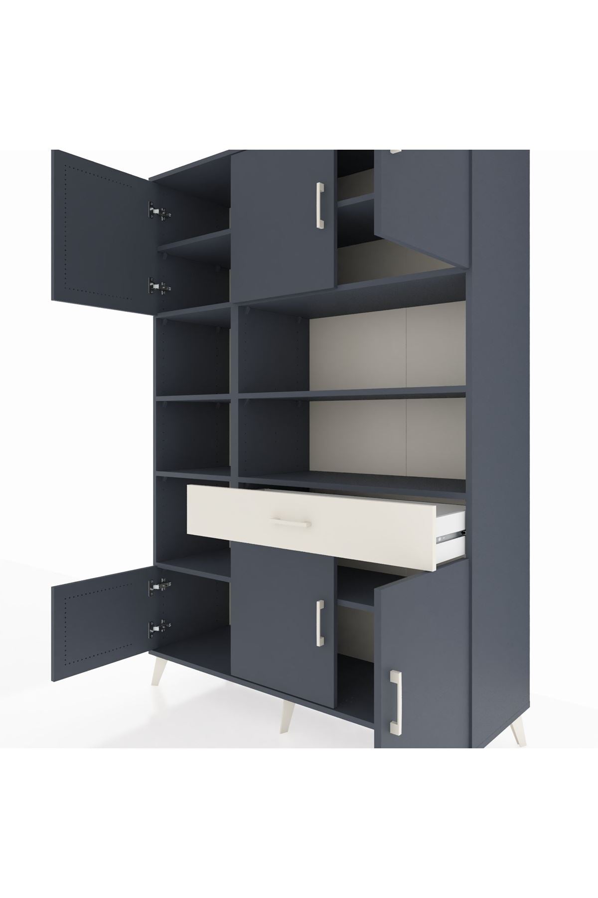 Hyperion Dolap 10 Raflı Tek Çekmeceli 6 Kapaklı 132x44x195 Antrasit-Antrasit/Aytaşı