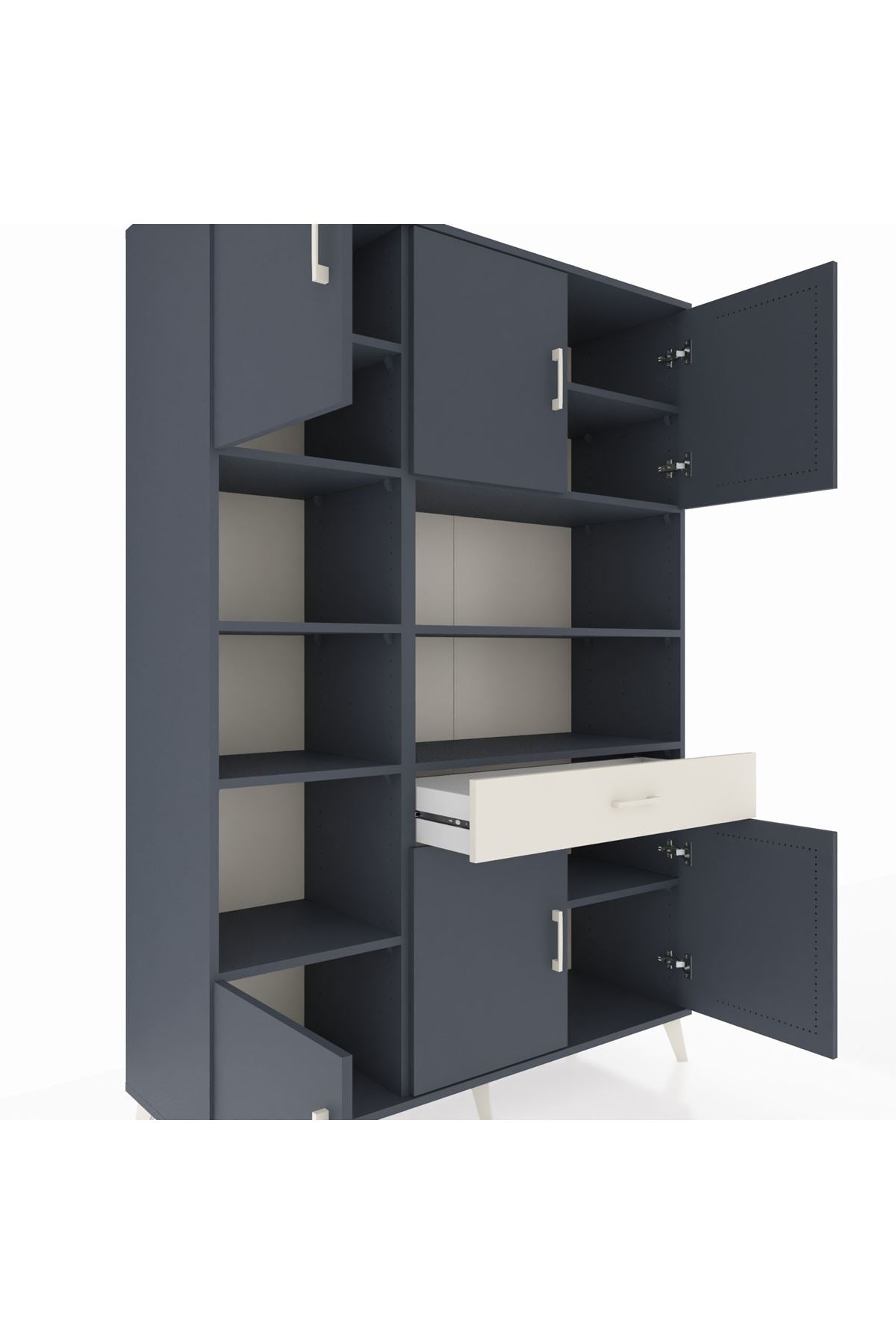 Hyperion Dolap 10 Raflı Tek Çekmeceli 6 Kapaklı 132x44x195 Antrasit-Antrasit/Aytaşı