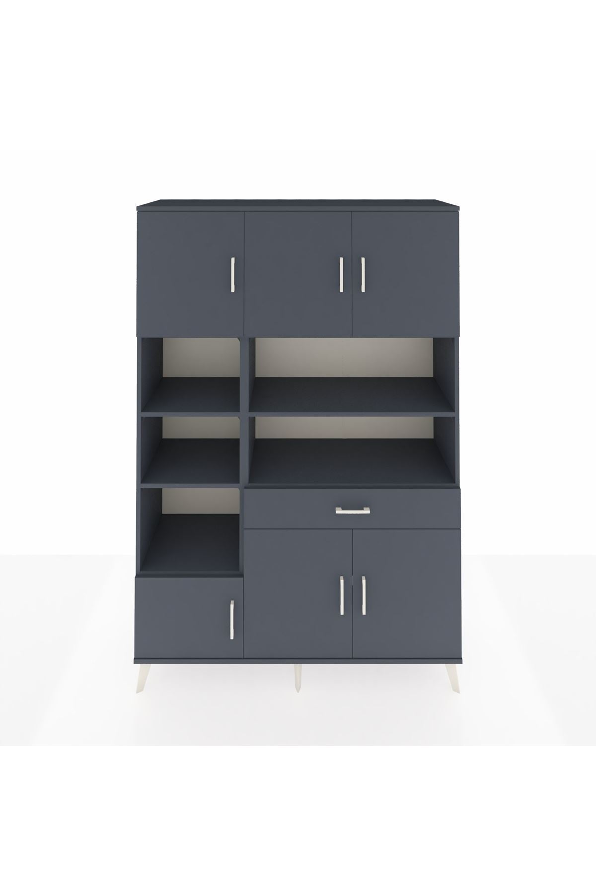 Hyperion Dolap 10 Raflı Tek Çekmeceli 6 Kapaklı 132x44x195 Antrasit-Antrasit/Antrasit