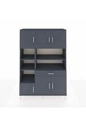 Hyperion Dolap 10 Raflı Tek Çekmeceli 6 Kapaklı 132x44x195 Antrasit-Antrasit/Antrasit