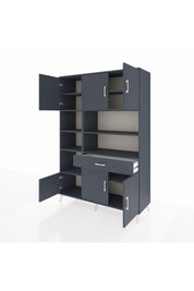 Hyperion Dolap 10 Raflı Tek Çekmeceli 6 Kapaklı 132x44x195 Antrasit-Antrasit/Antrasit