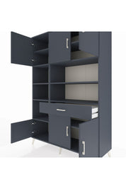 Hyperion Dolap 10 Raflı Tek Çekmeceli 6 Kapaklı 132x44x195 Antrasit-Antrasit/Antrasit