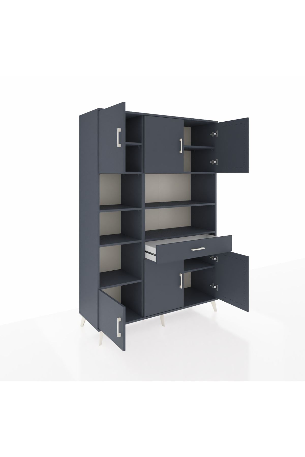 Hyperion Dolap 10 Raflı Tek Çekmeceli 6 Kapaklı 132x44x195 Antrasit-Antrasit/Antrasit