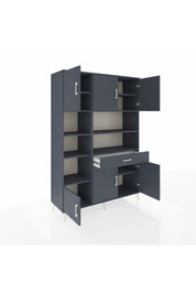 Hyperion Dolap 10 Raflı Tek Çekmeceli 6 Kapaklı 132x44x195 Antrasit-Antrasit/Antrasit