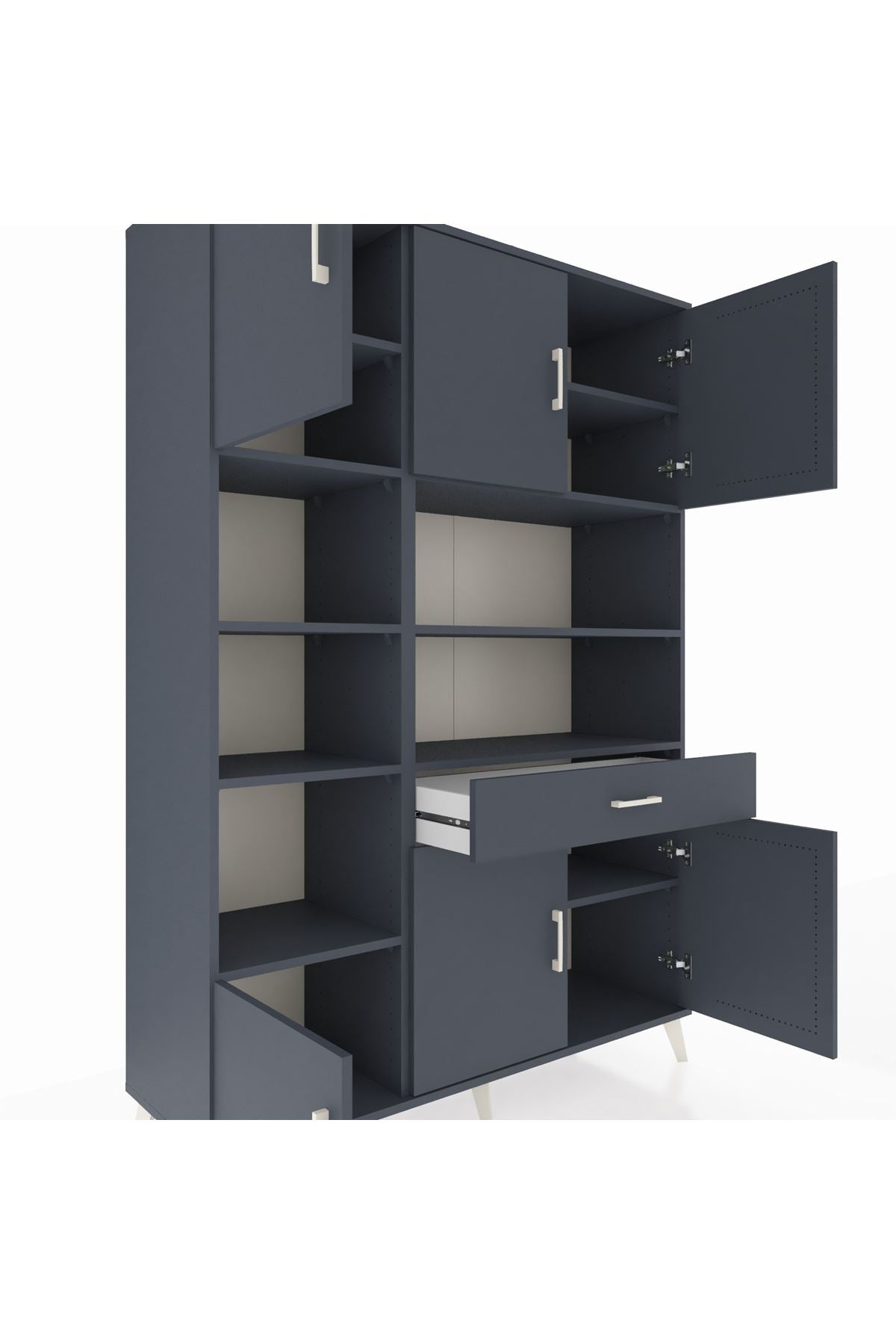 Hyperion Dolap 10 Raflı Tek Çekmeceli 6 Kapaklı 132x44x195 Antrasit-Antrasit/Antrasit