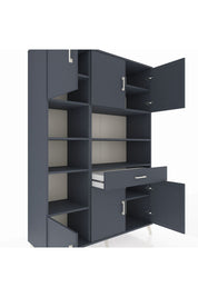 Hyperion Dolap 10 Raflı Tek Çekmeceli 6 Kapaklı 132x44x195 Antrasit-Antrasit/Antrasit