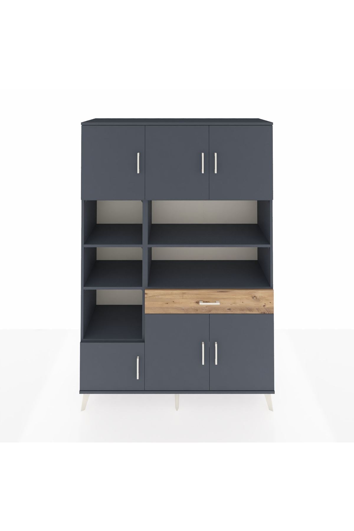 Hyperion Dolap 10 Raflı Tek Çekmeceli 6 Kapaklı 132x44x195 Antrasit-Antrasit/Çam