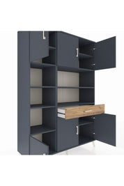 Hyperion Dolap 10 Raflı Tek Çekmeceli 6 Kapaklı 132x44x195 Antrasit-Antrasit/Çam