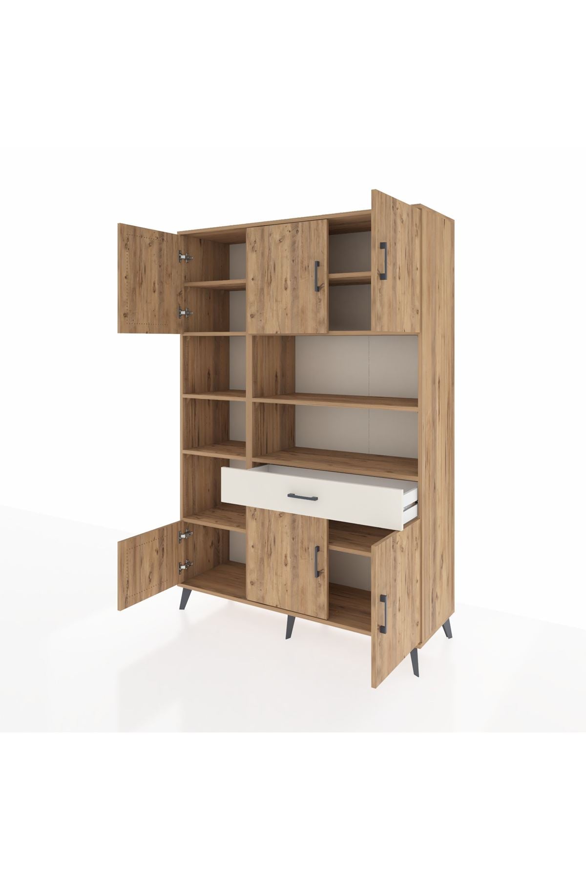 Hyperion Dolap 10 Raflı Tek Çekmeceli 6 Kapaklı 132x44x195 Çam-Çam/Aytaşı