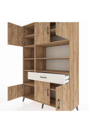 Hyperion Dolap 10 Raflı Tek Çekmeceli 6 Kapaklı 132x44x195 Çam-Çam/Aytaşı