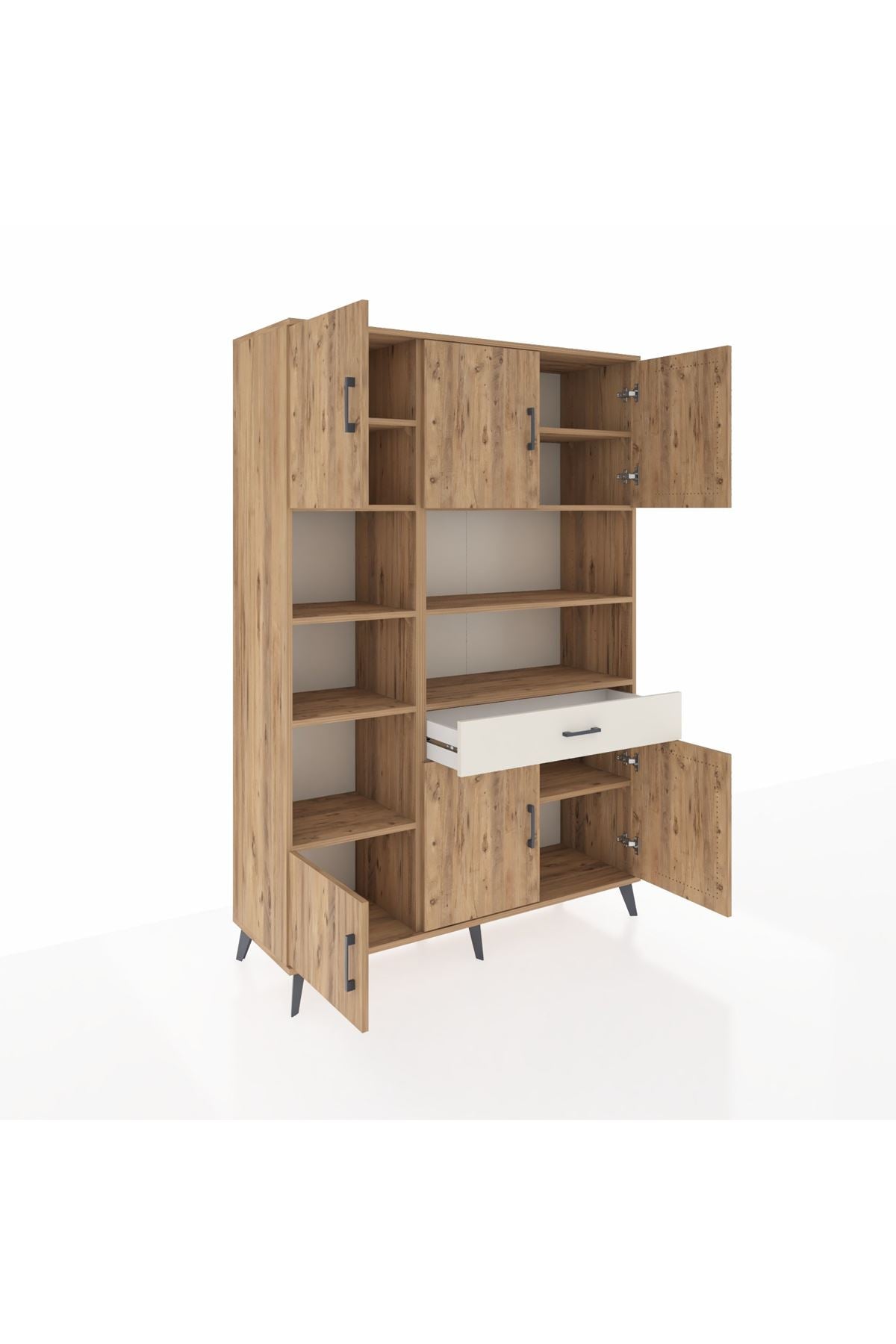 Hyperion Dolap 10 Raflı Tek Çekmeceli 6 Kapaklı 132x44x195 Çam-Çam/Aytaşı