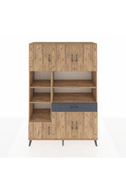 Hyperion Dolap 10 Raflı Tek Çekmeceli 6 Kapaklı 132x44x195 Çam-Çam/Antrasit