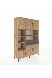 Hyperion Dolap 10 Raflı Tek Çekmeceli 6 Kapaklı 132x44x195 Çam-Çam/Antrasit