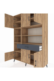 Hyperion Dolap 10 Raflı Tek Çekmeceli 6 Kapaklı 132x44x195 Çam-Çam/Antrasit