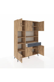 Hyperion Dolap 10 Raflı Tek Çekmeceli 6 Kapaklı 132x44x195 Çam-Çam/Antrasit