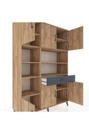 Hyperion Dolap 10 Raflı Tek Çekmeceli 6 Kapaklı 132x44x195 Çam-Çam/Antrasit