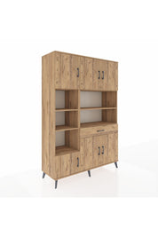 Hyperion Dolap 10 Raflı Tek Çekmeceli 6 Kapaklı 132x44x195 Çam-Çam/Çam