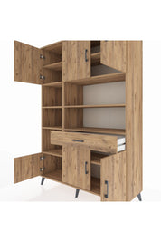 Hyperion Dolap 10 Raflı Tek Çekmeceli 6 Kapaklı 132x44x195 Çam-Çam/Çam