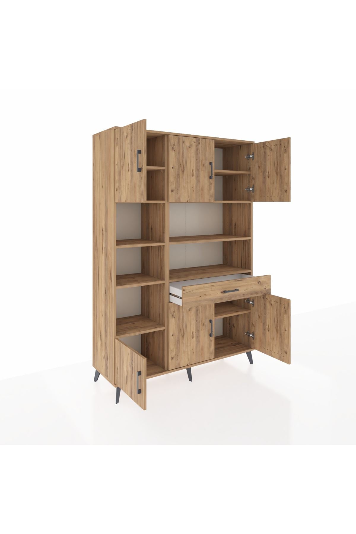 Hyperion Dolap 10 Raflı Tek Çekmeceli 6 Kapaklı 132x44x195 Çam-Çam/Çam